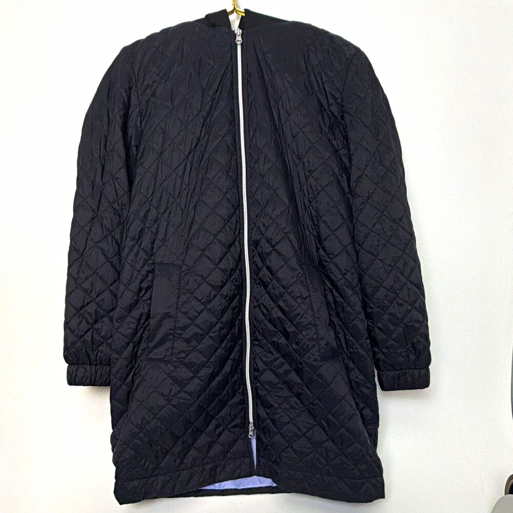 Nuage Women's XS Black Quilted Hooded Zip Front Mid-Length Coat Pockets Jacket
